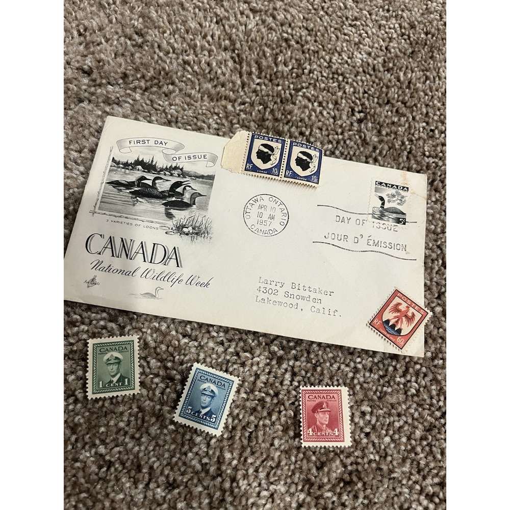 Canada 1957 First Day Cover for National Wildlife Week Plus Canada Vintage Stamp - Picture 3 of 3